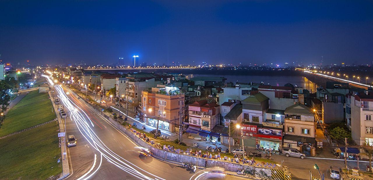 ハノイ 夜景, 街灯, 家屋, 写真, 旅行