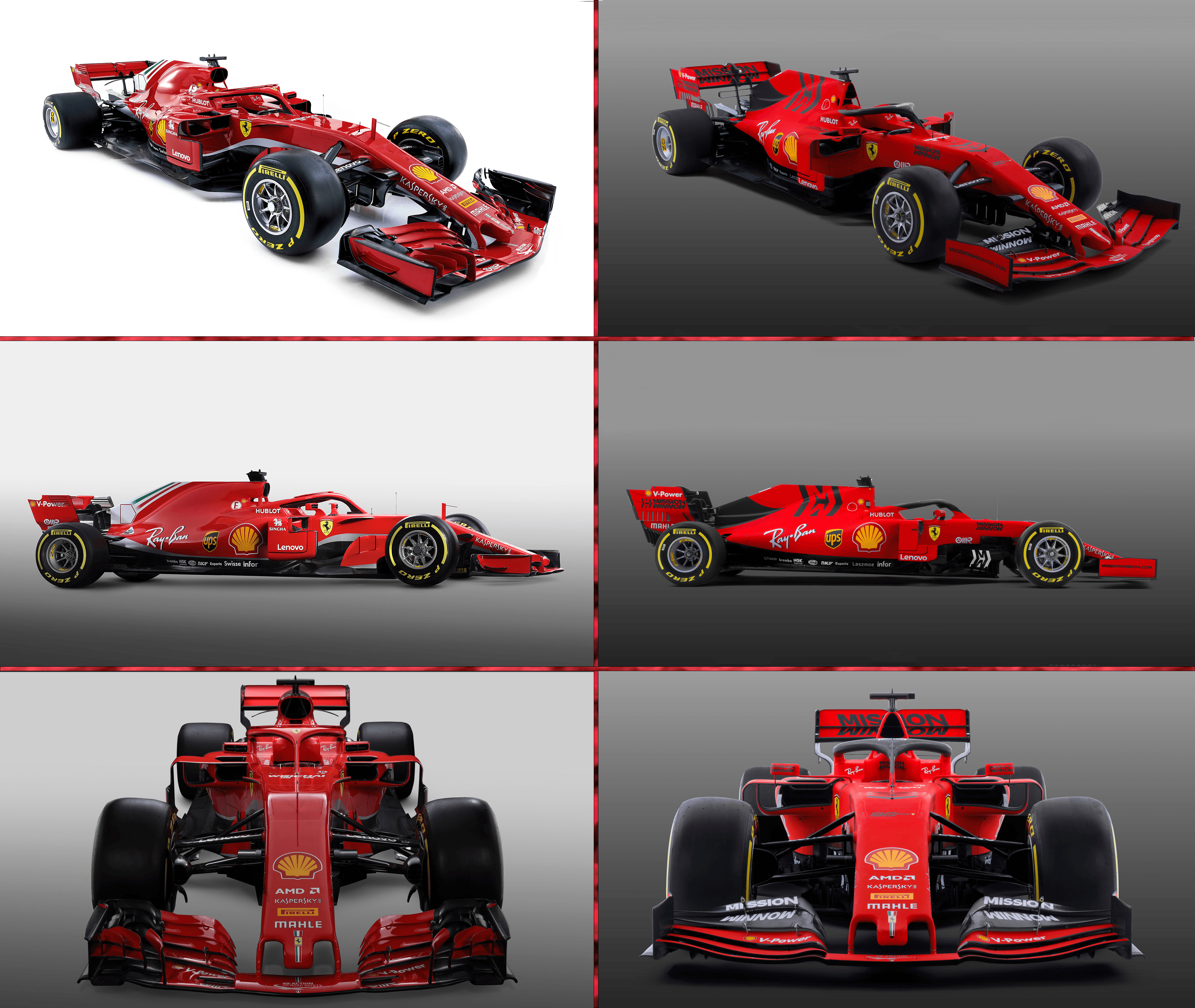 Scuderia Ferrari, 2018 SF71H, 2019 SF90, 比較ビジュアル