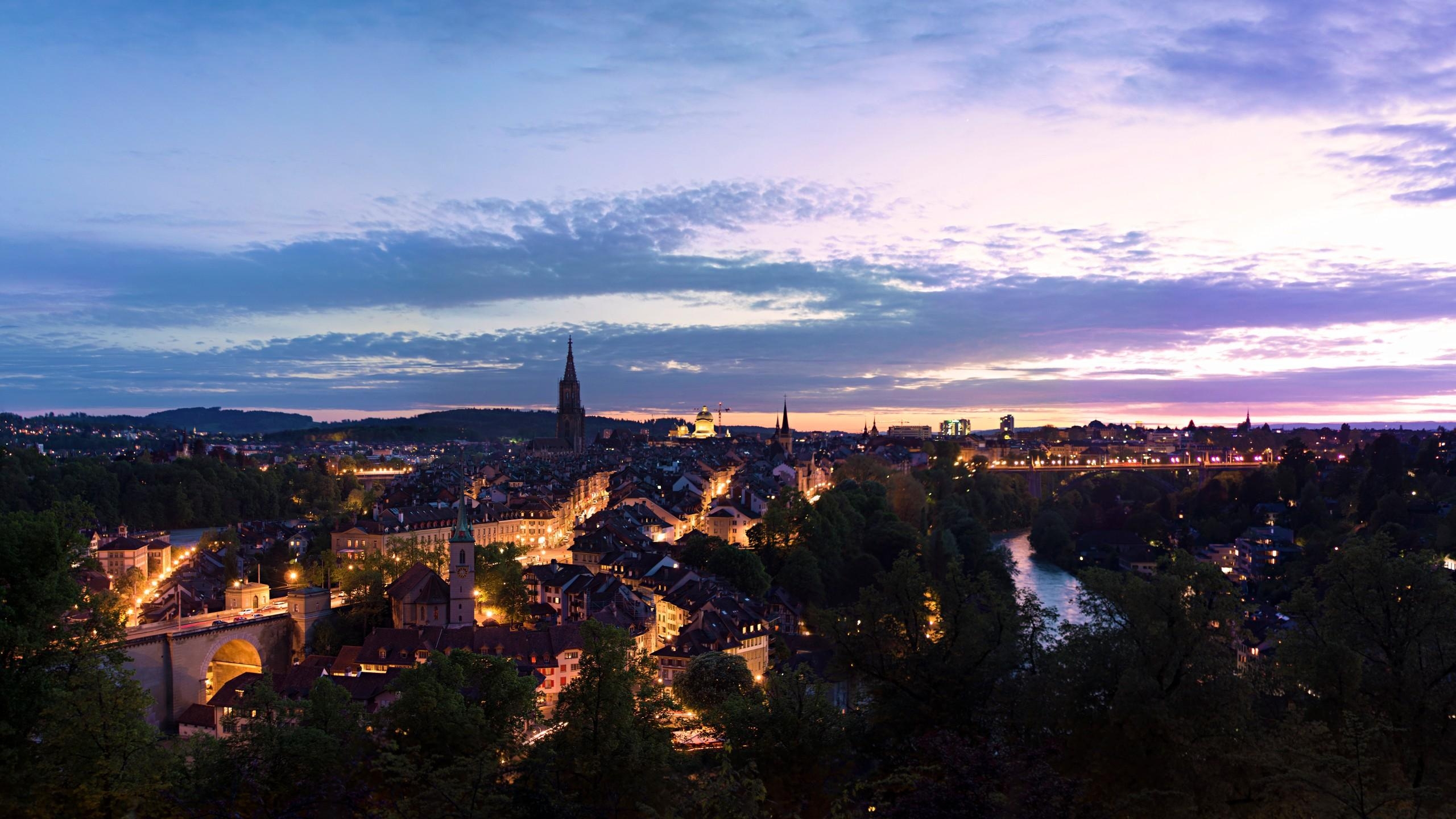 ベルン夕日, スイス, 都市風景, 自然壁紙