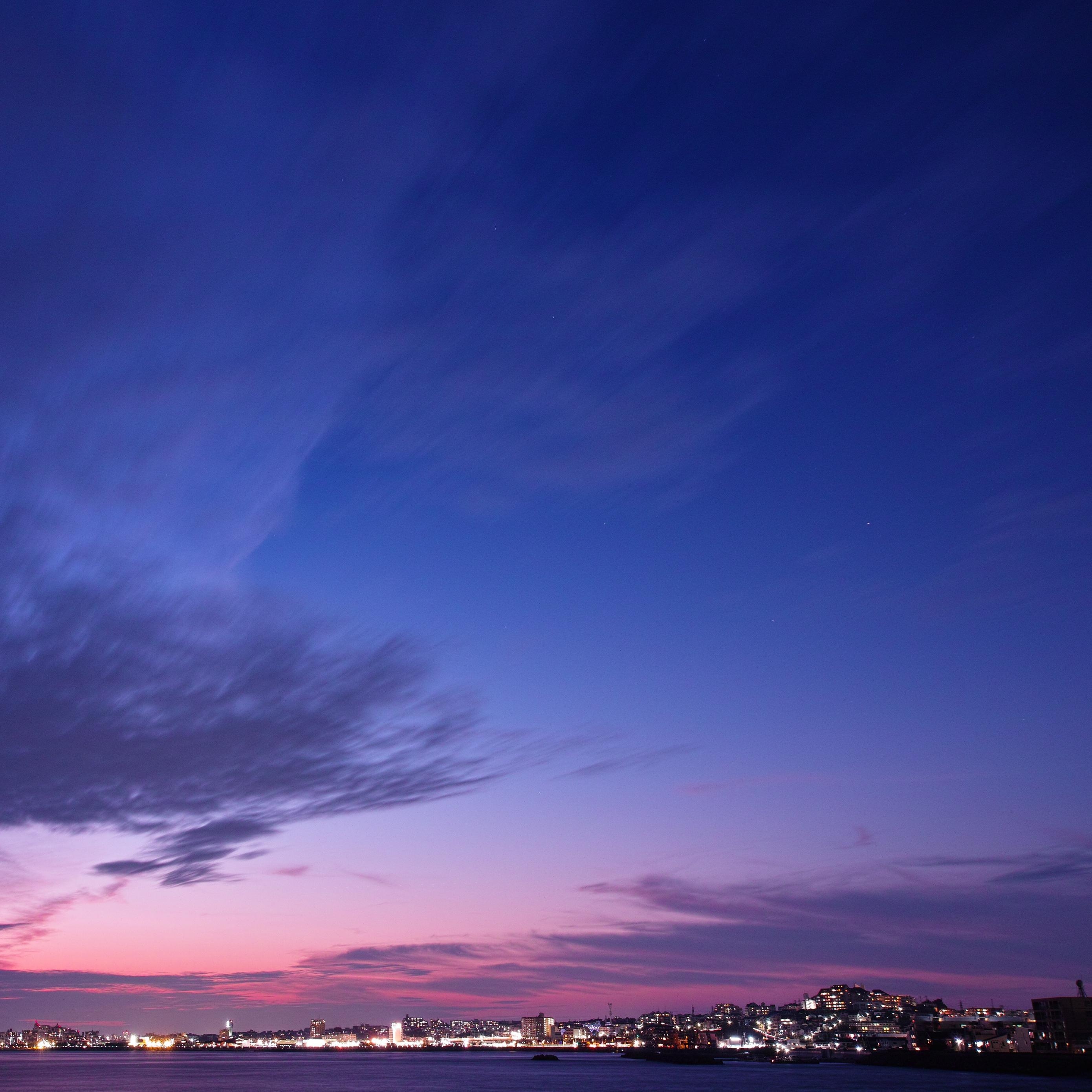 夜景、パノラマ、地平線、夕焼け、壁紙