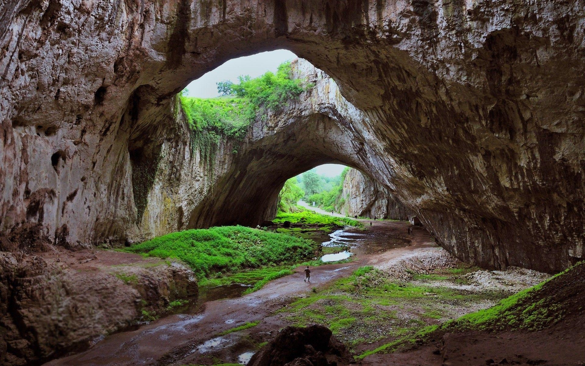 洞窟, 川, 草, ブルガリア, 自然風景