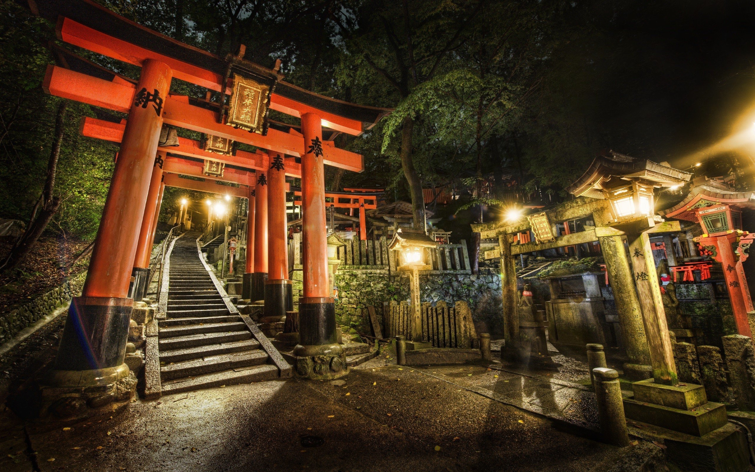 鳥居, 京都, 神社, 夜の階段