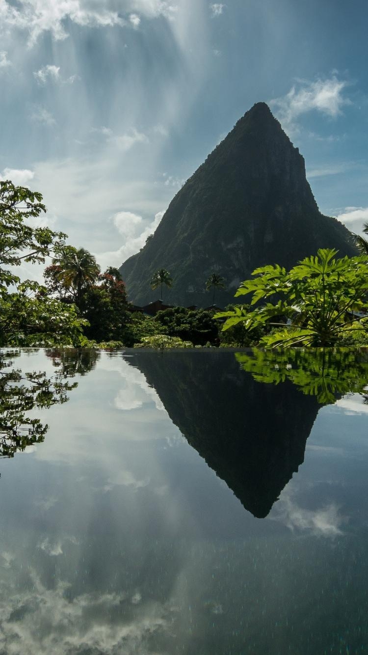 カリブの風景, 山々, リフレクション, 壁紙