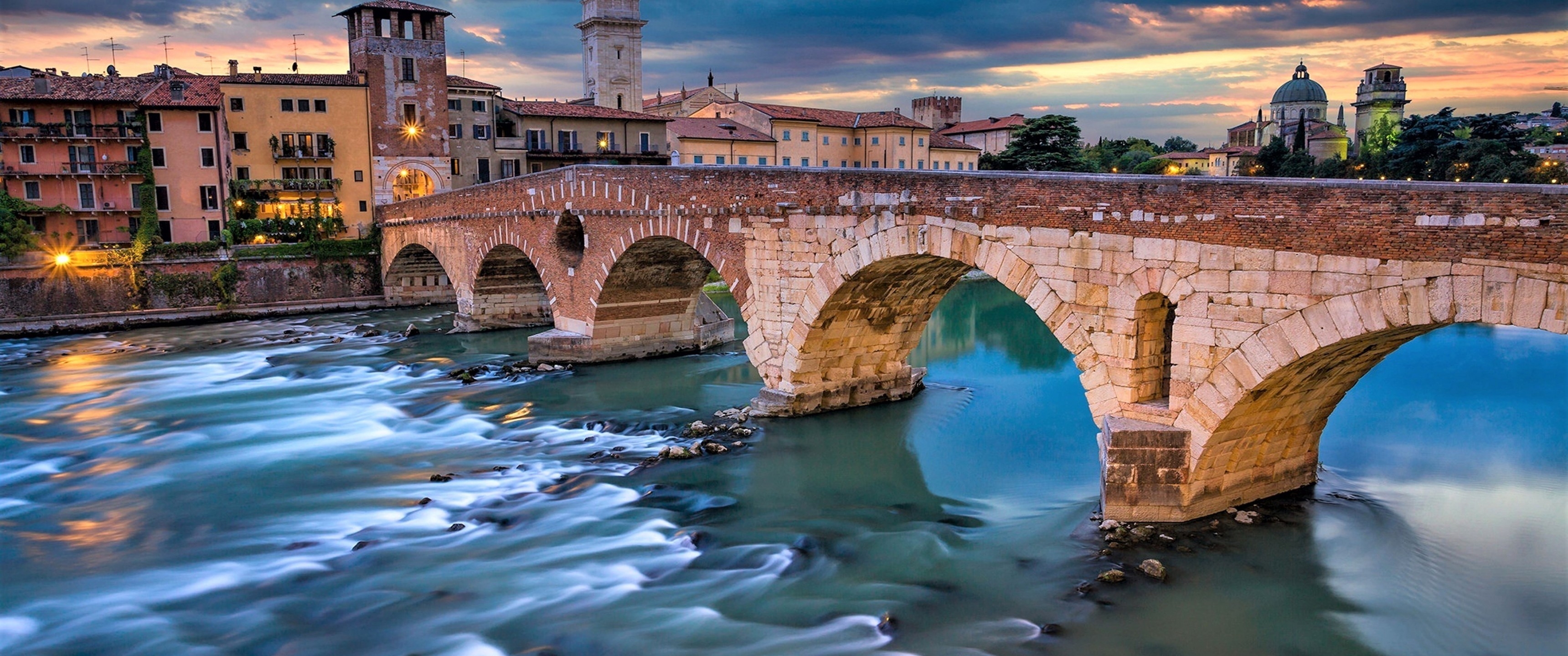 ベローナ橋、イタリア、暗雲、建物、ダウンロード