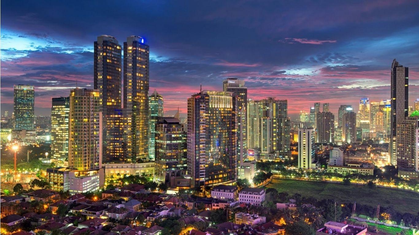 ジャカルタ市の夕景、壁紙、旅行写真