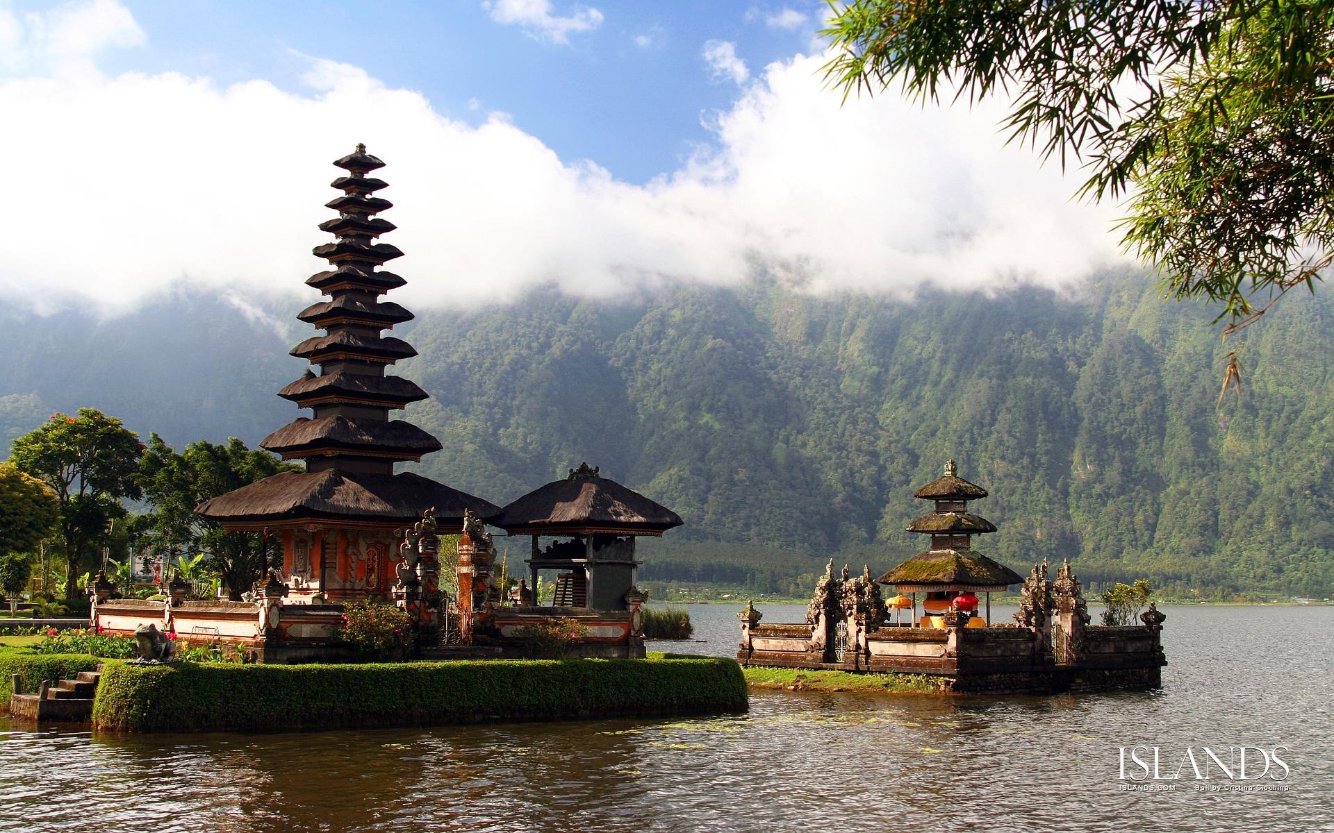 山々背景, バリ寺院, 壁紙, 風景