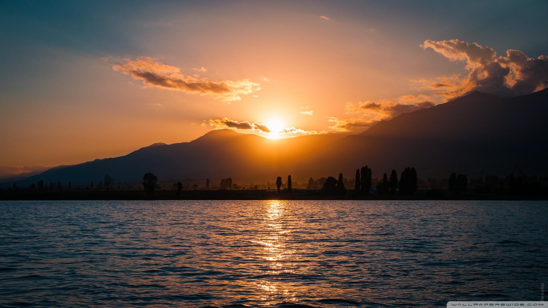 イシククル湖, 夕日, 4K HD壁紙, キルギス