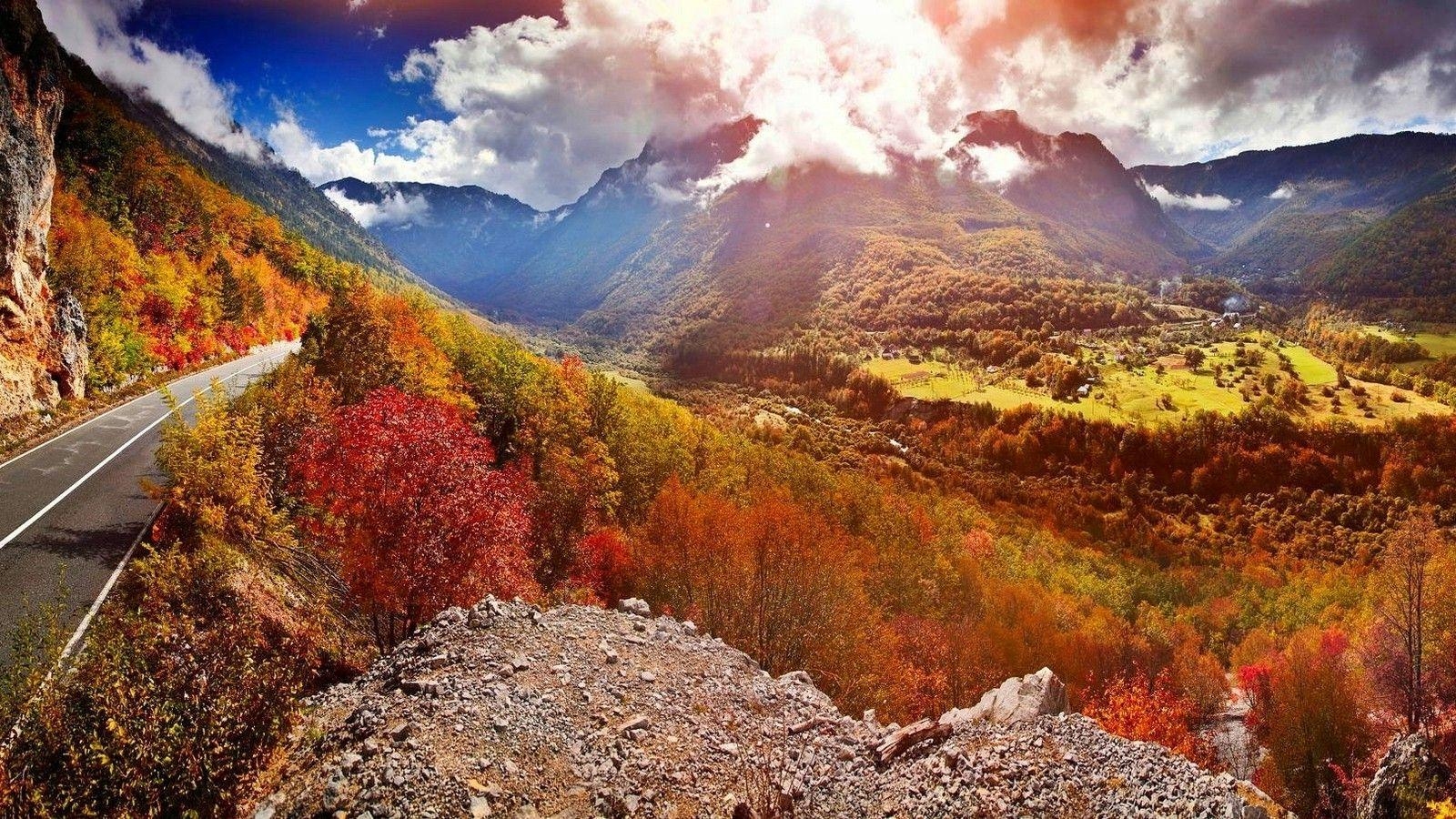 自然風景, 谷, 山, 太陽光, 雲