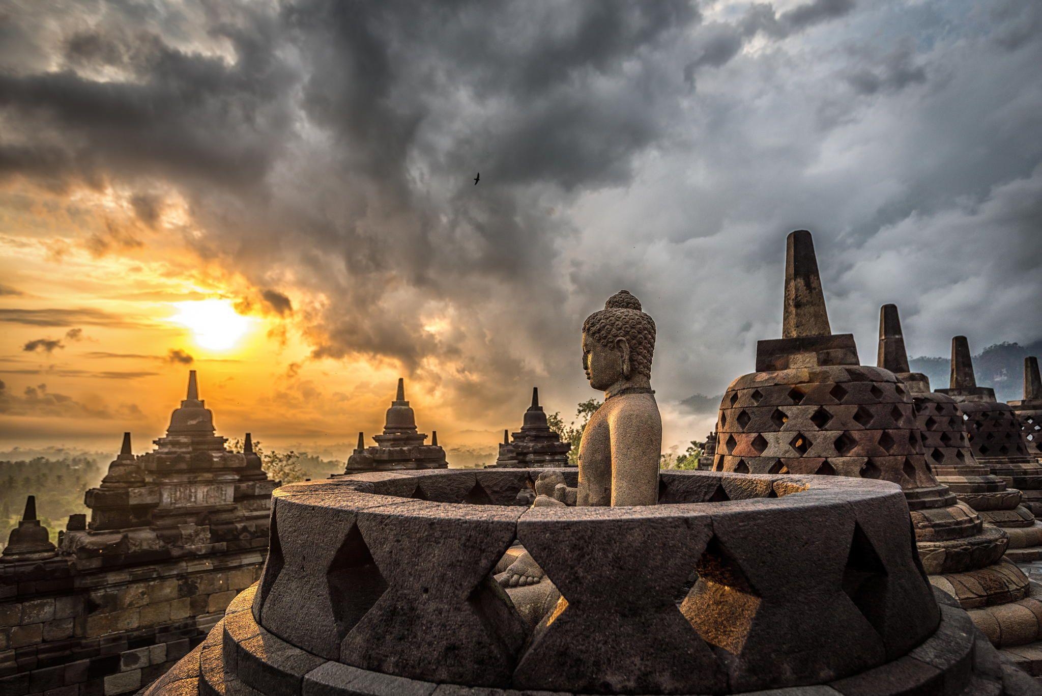 ボロブドゥール寺院, 夕暮れ, ジャワ, インドネシア旅行