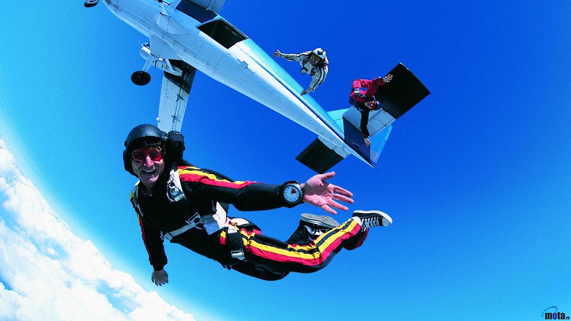 スカイダイブ壁紙, スポーツ背景, カラフル, 空