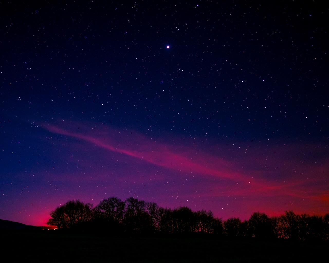 星空、夜、木々、雲、1280x1024壁紙ダウンロード