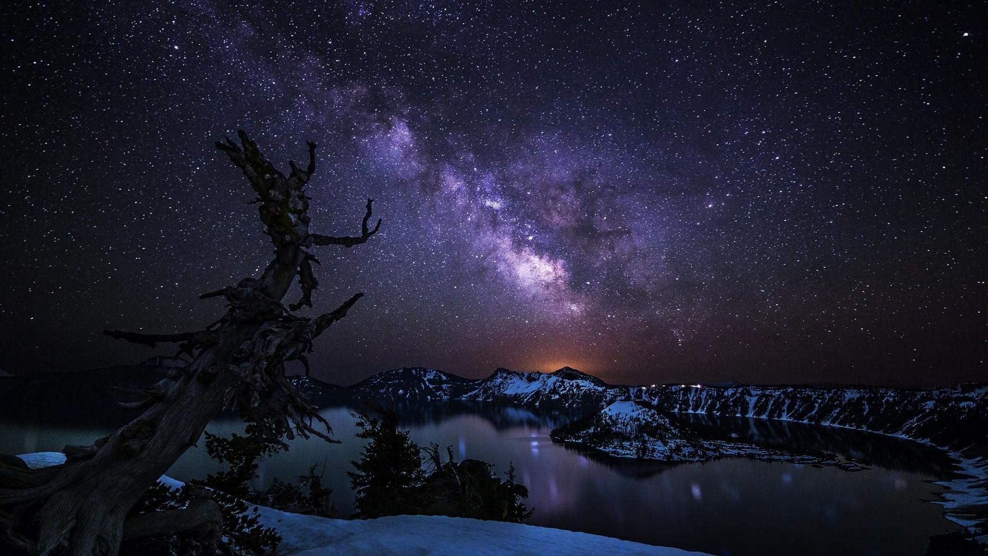 天の川, クレーターレイク, オレゴン, 星の風景