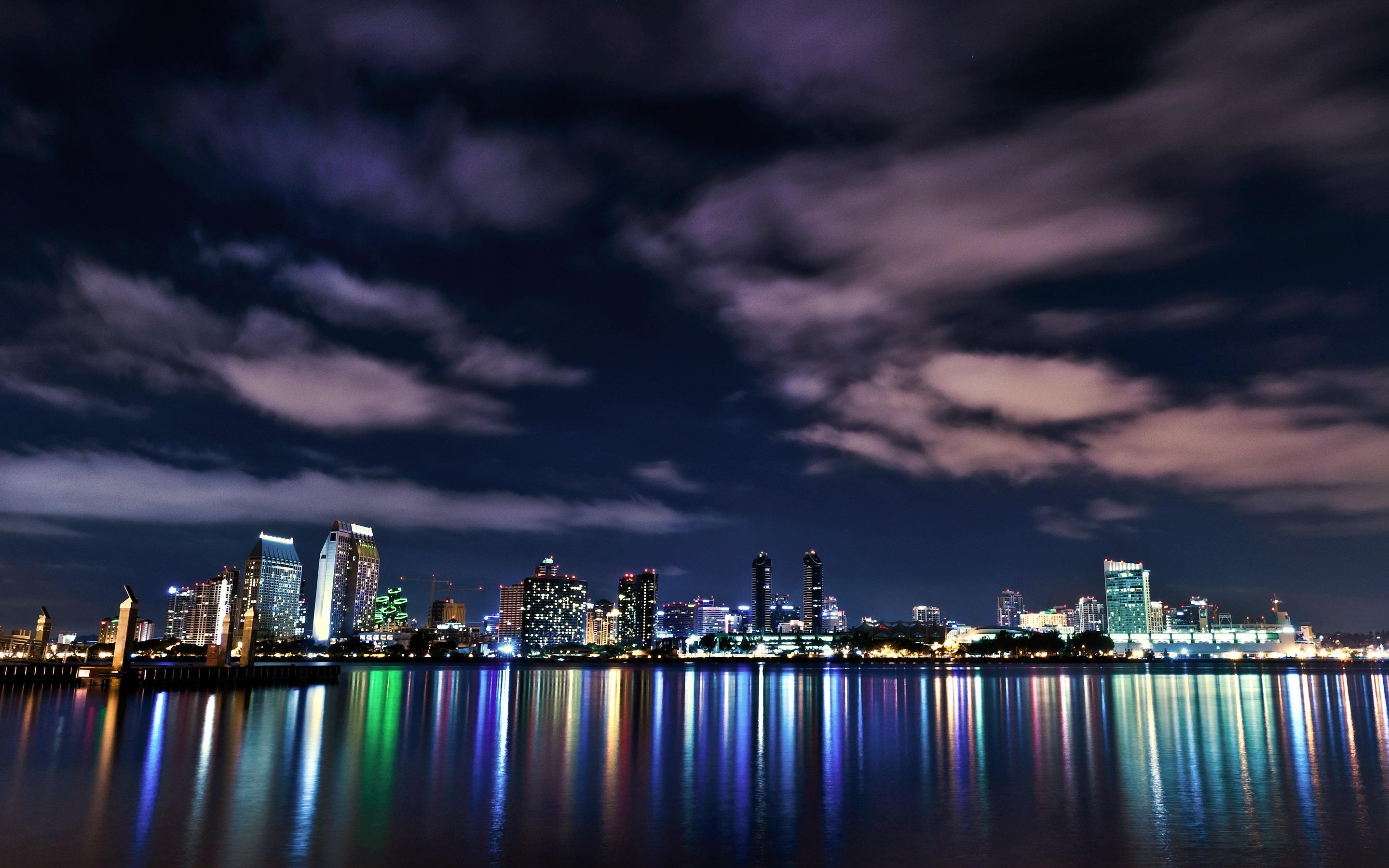 サンディエゴ, カリフォルニア, 夜景, 雲, 都市