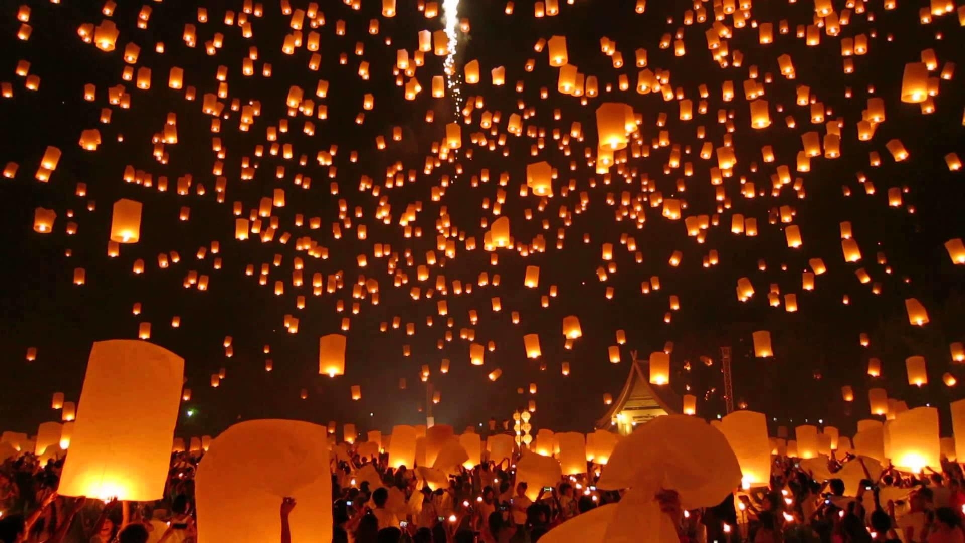 灯篭流し, ランタンフェスティバル壁紙, 夜空の灯, 光の祭典