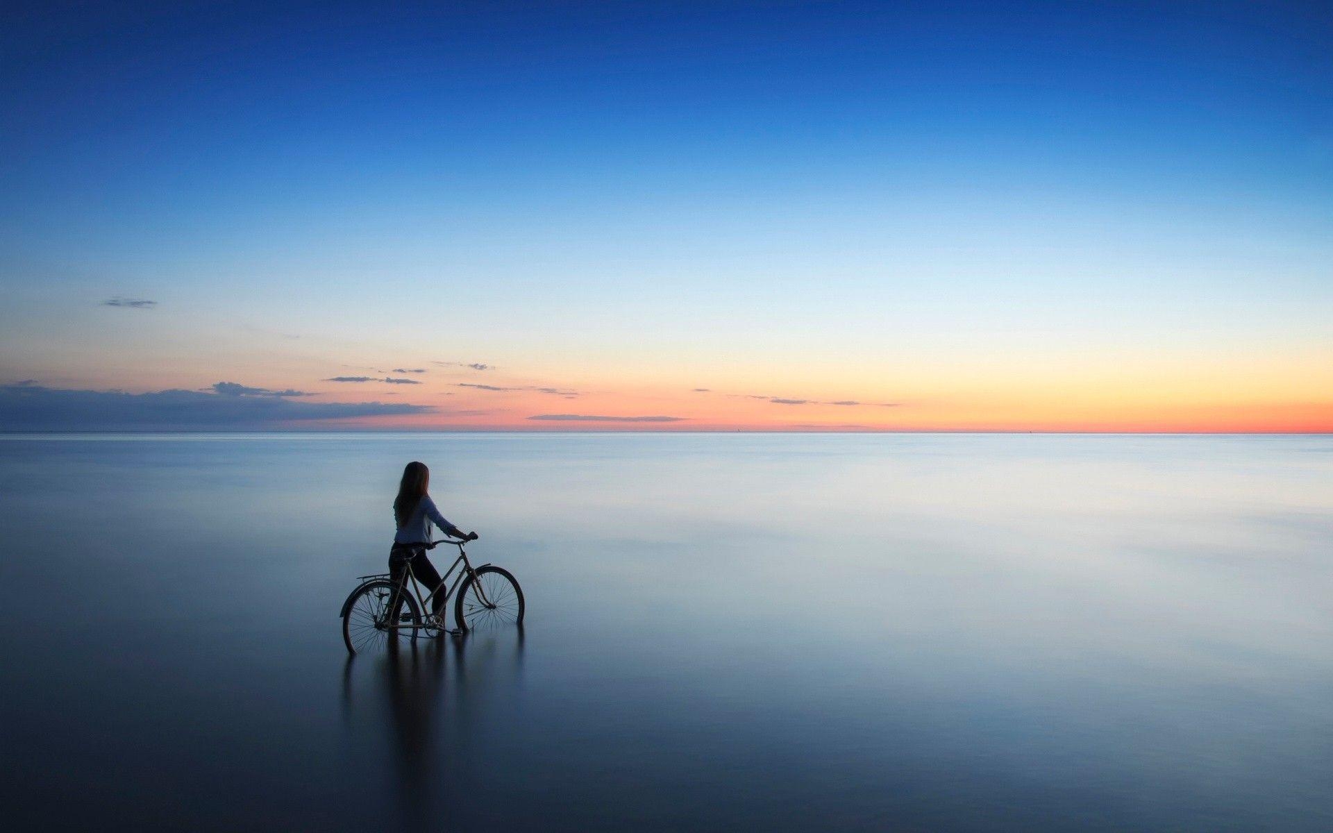 ラトビアの夕日, 海と自転車, HD壁紙, アウトドア