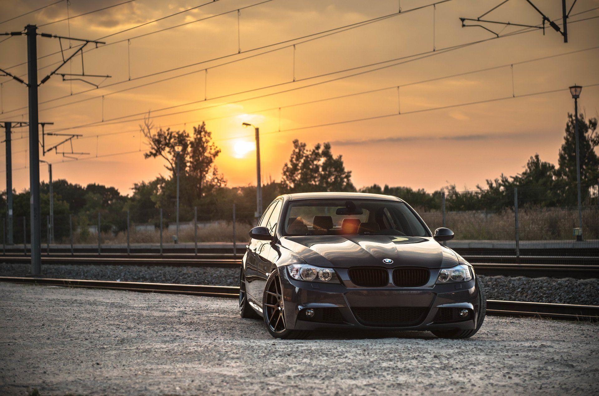 BMW E90, チューニングドライブ, サンセット, 鉄道HD壁紙